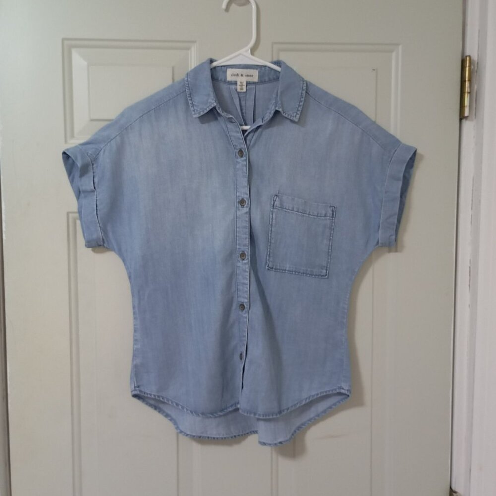 Anthropologie Cloth & Stone Womens Button-Up Chambray Shirt XXS Light Blue